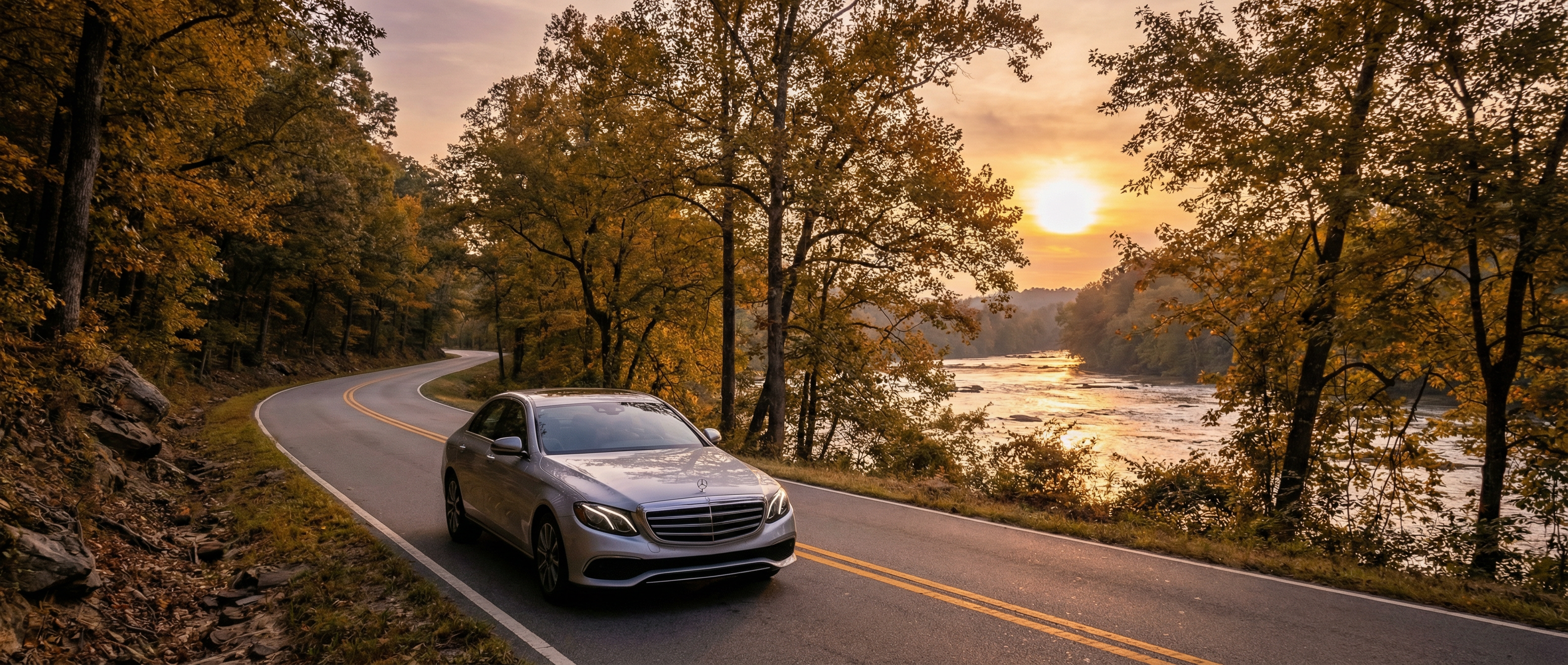 Mercedes-Benz E-Class on scenic Chattahoochee drive near Duluth GA